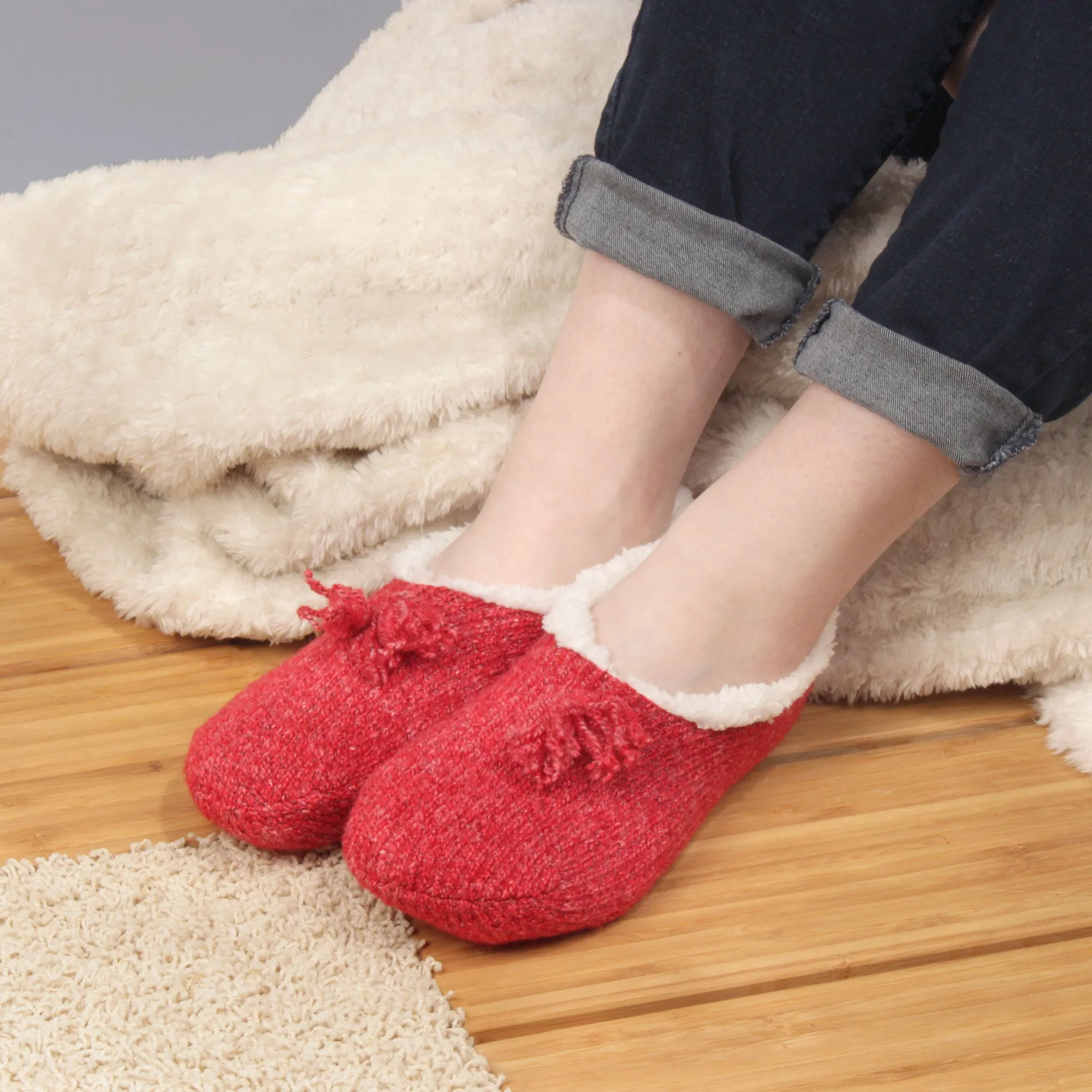 Adult Women's Fuzzy Non-Slip Fancy Yarn Slippers Socks, 1 Pairs