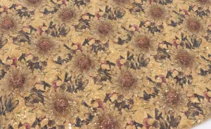 Black sunflower cork fabric - piece of 18" x 15"