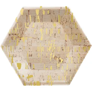 Bulk Gold and Cork Hexagon Foil Paper Dessert Plates by Elise (48 per Case)