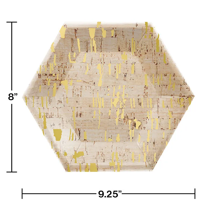 Bulk Gold and Cork Hexagon Foil Paper Dessert Plates by Elise (48 per Case)