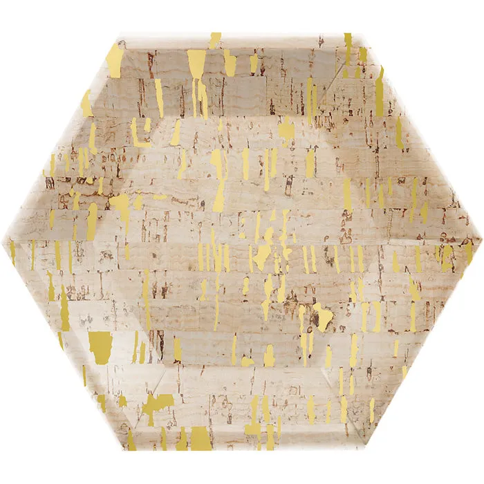Bulk Gold and Cork Hexagon Foil Paper Dessert Plates by Elise (48 per Case)