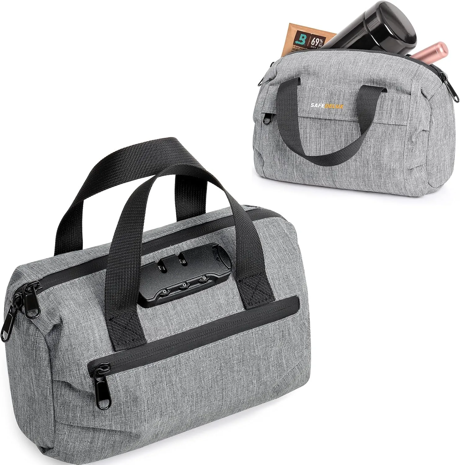 Carbon Lined Lock Bag, Portable Travel Bag with Combination Lock, Airtight Zipper, On-The-Go Lockable Case