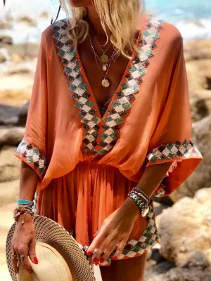 Fashionable Bohemian Printed Mini Dress