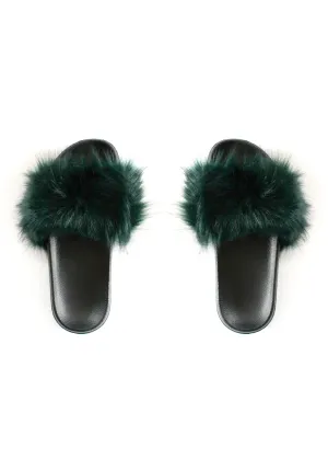 Faux Fur Slides | Hunter