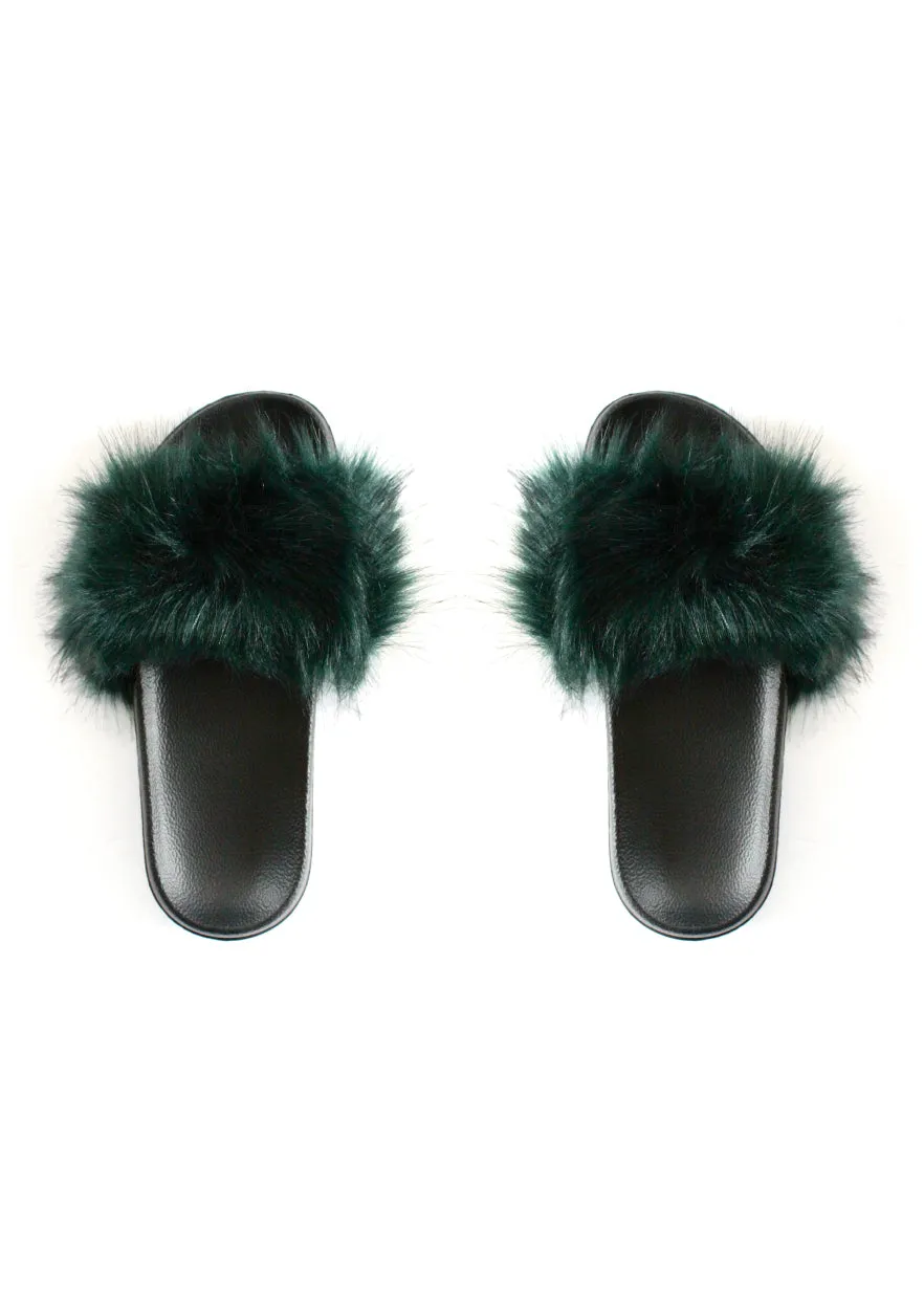 Faux Fur Slides | Hunter