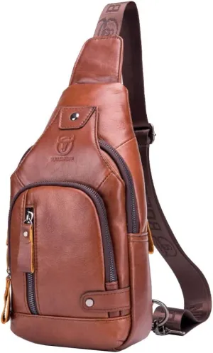 Hebetag Leather Sling Bag Hiking Daypack for Men Women Outdoor Travel Camping Fishing Crossbody Shoulder Chest Pack Backpack