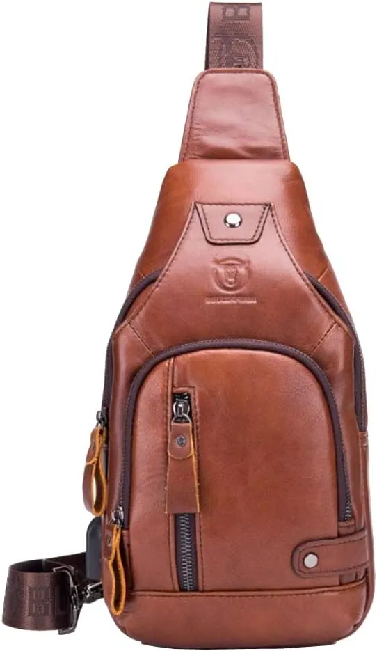Hebetag Leather Sling Bag Hiking Daypack for Men Women Outdoor Travel Camping Fishing Crossbody Shoulder Chest Pack Backpack