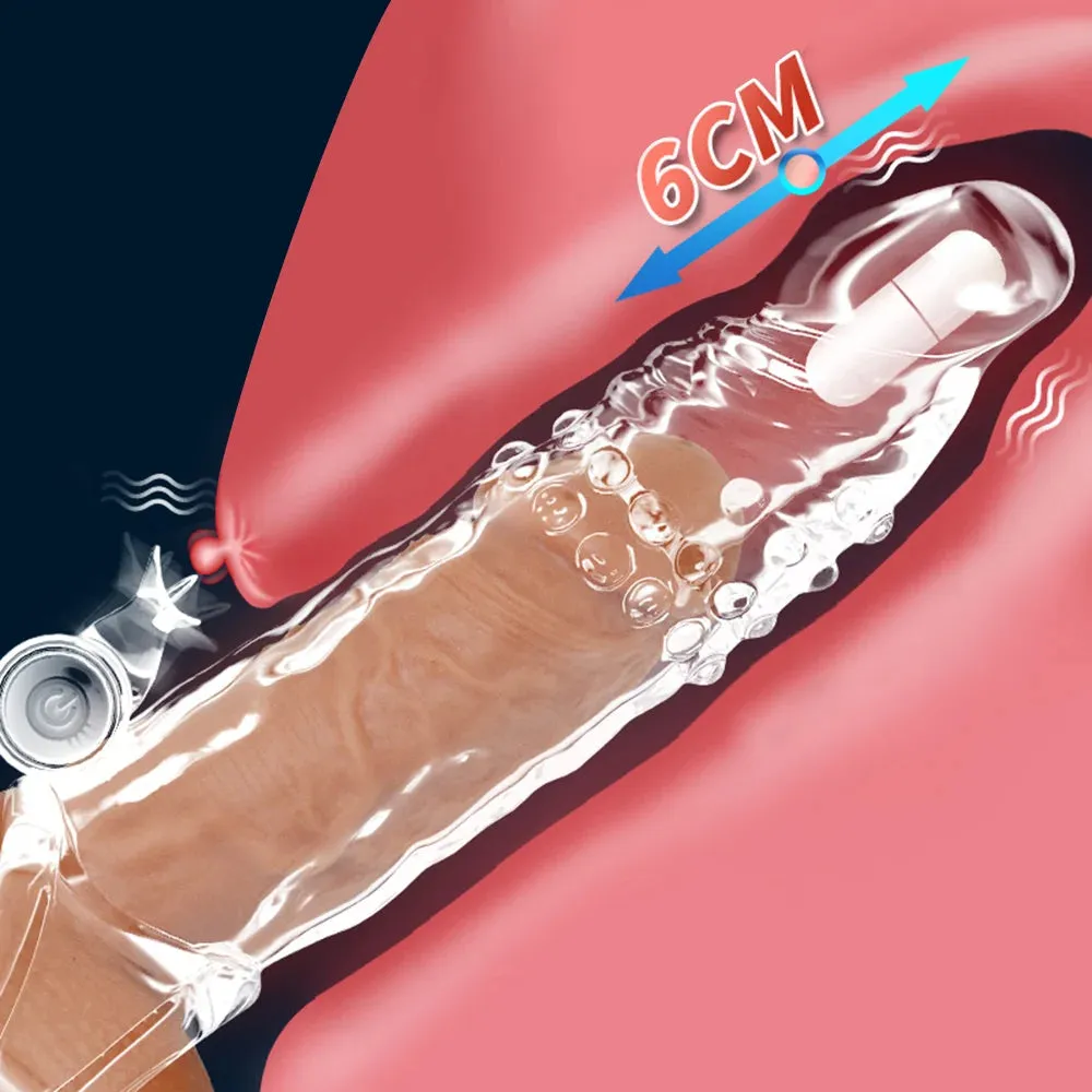 Jelly Silicone Cock Sleeve Vibrating Penis Extender Delay Ejaculation Condom Sex Toys for Men