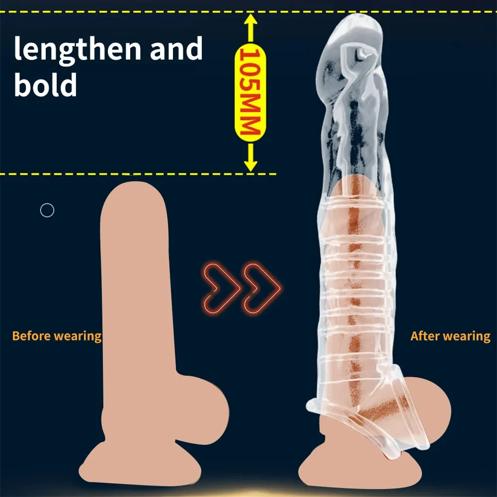 Jelly Silicone Cock Sleeve Vibrating Penis Extender Delay Ejaculation Condom Sex Toys for Men