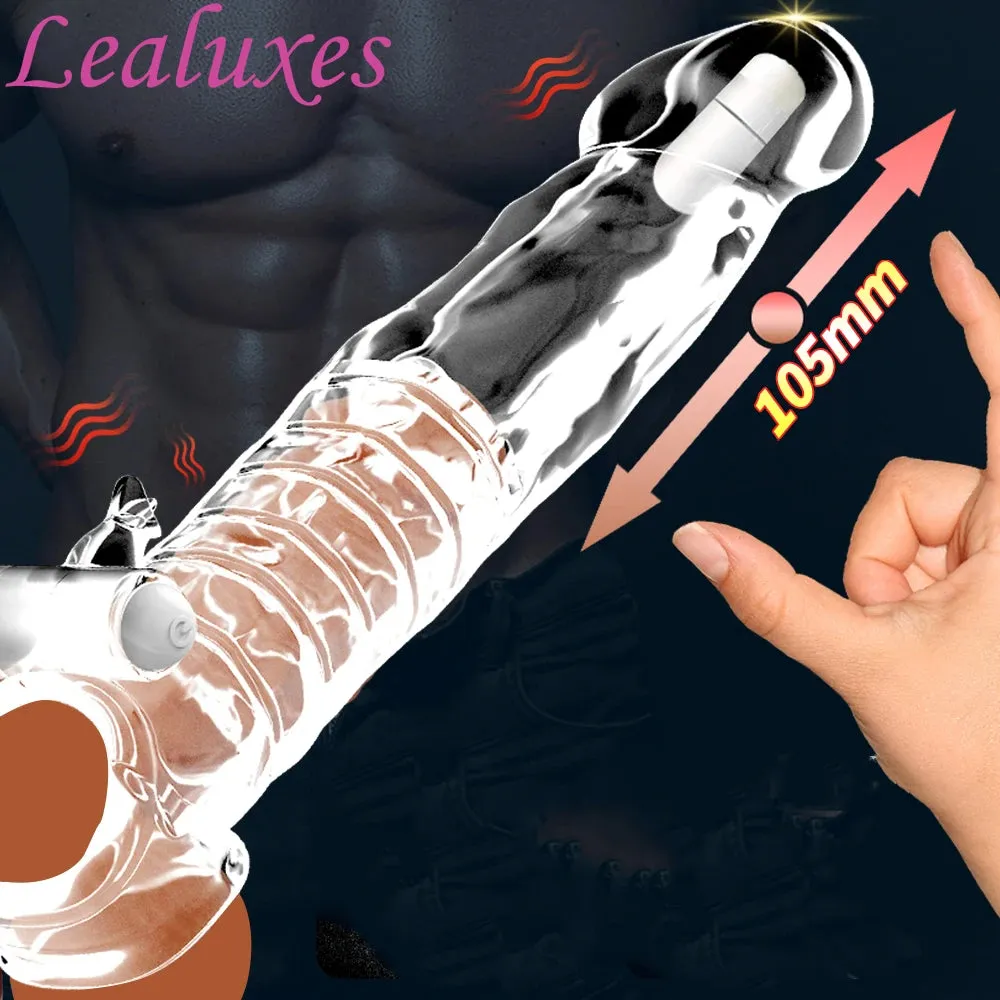 Jelly Silicone Cock Sleeve Vibrating Penis Extender Delay Ejaculation Condom Sex Toys for Men