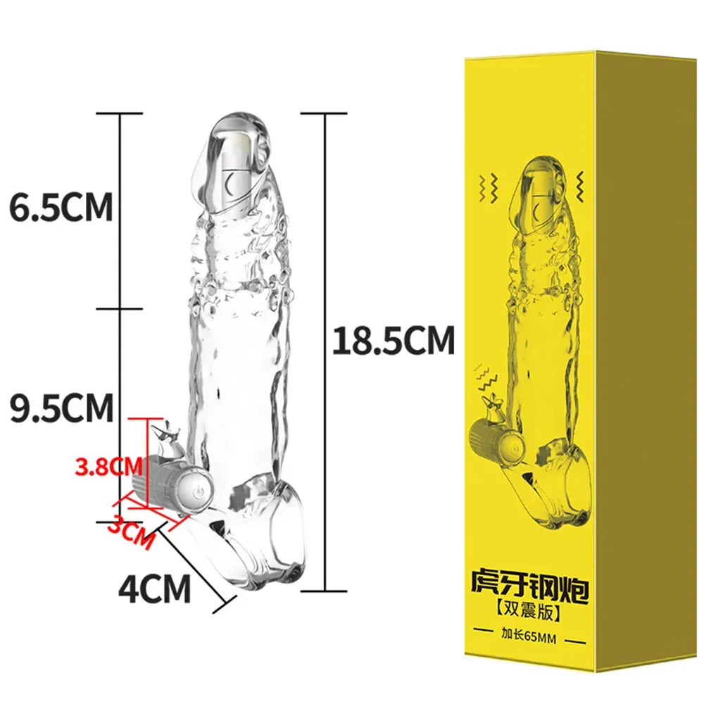 Jelly Silicone Cock Sleeve Vibrating Penis Extender Delay Ejaculation Condom Sex Toys for Men