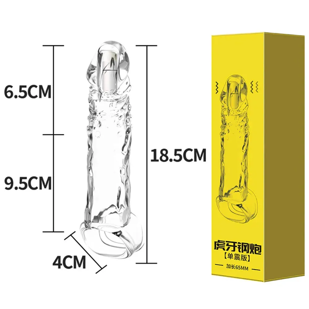 Jelly Silicone Cock Sleeve Vibrating Penis Extender Delay Ejaculation Condom Sex Toys for Men