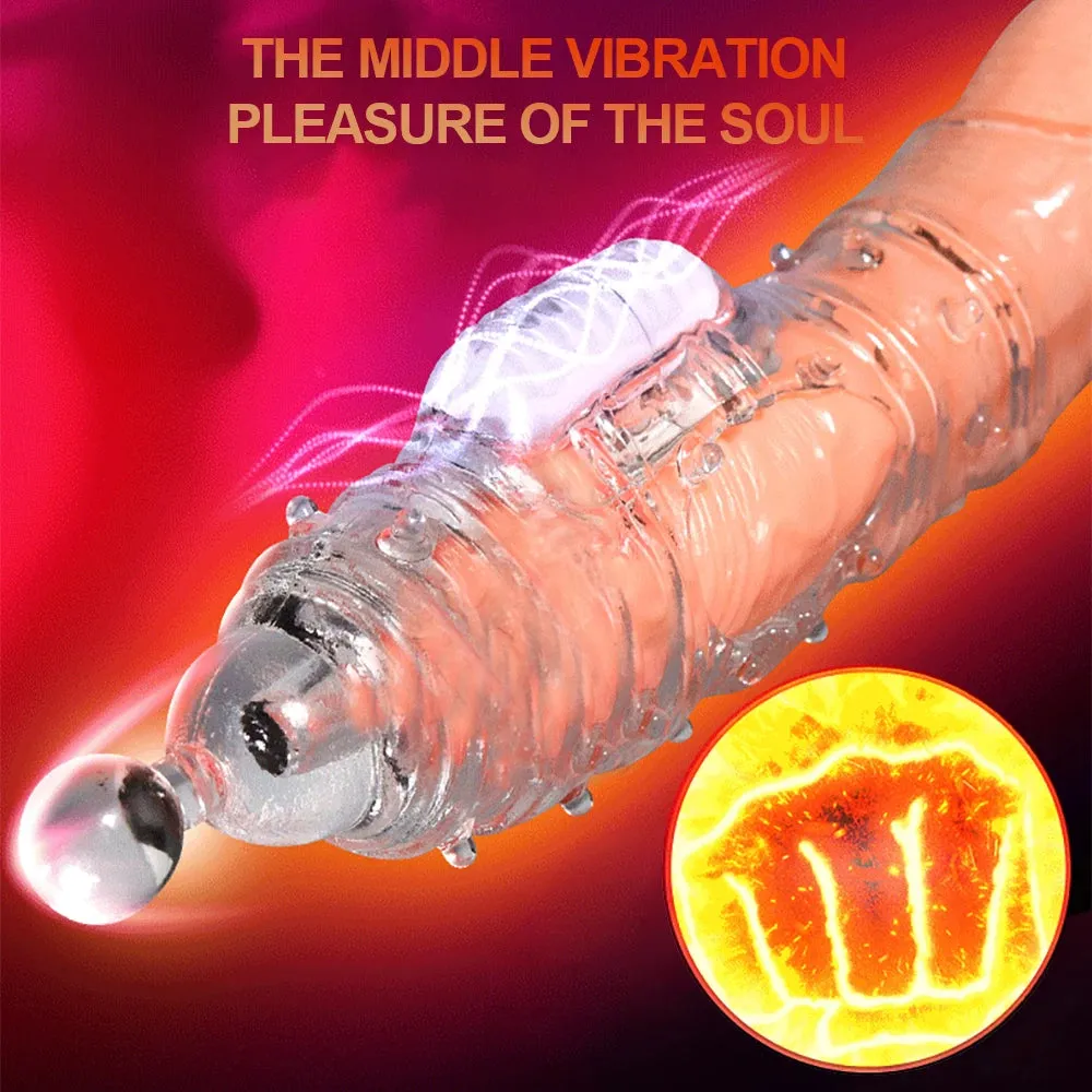 Jelly Silicone Cock Sleeve Vibrating Penis Extender Delay Ejaculation Condom Sex Toys for Men