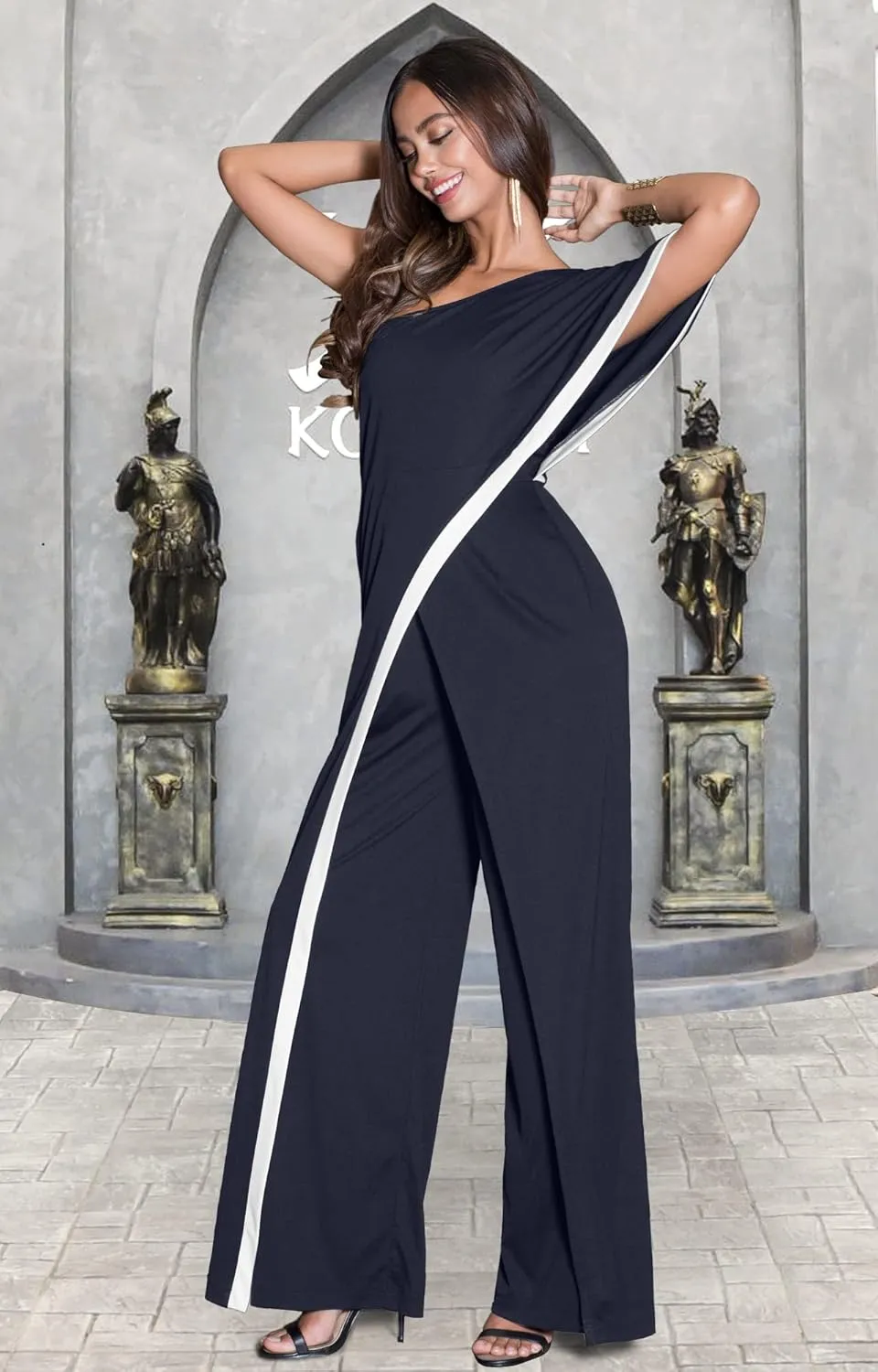 KOH KOH Womens 2025 One Off Shoulder Asymmetric Long Pant Jumpsuit Romper