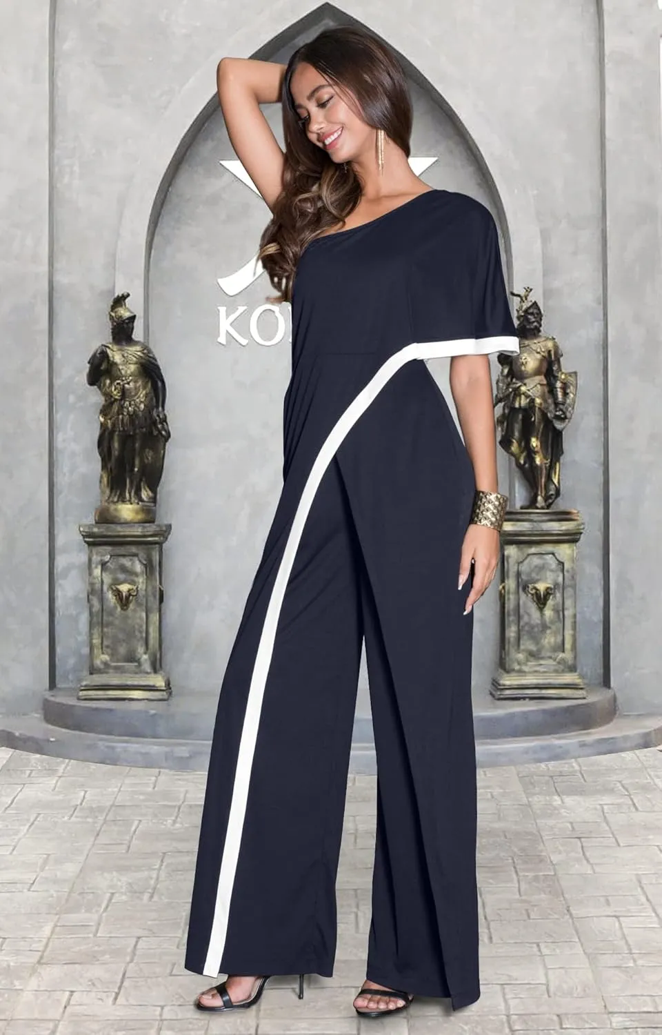 KOH KOH Womens 2025 One Off Shoulder Asymmetric Long Pant Jumpsuit Romper