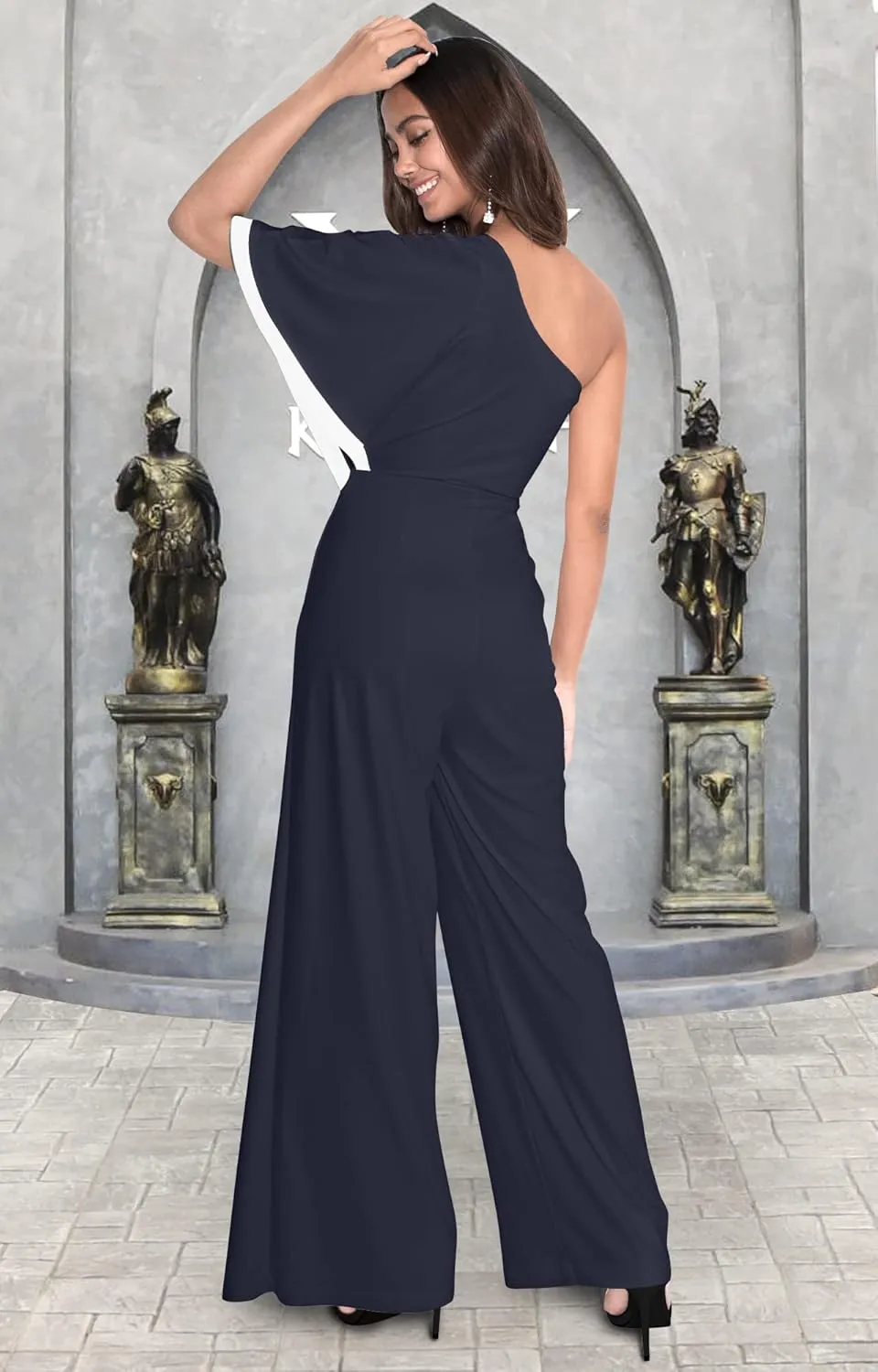 KOH KOH Womens 2025 One Off Shoulder Asymmetric Long Pant Jumpsuit Romper