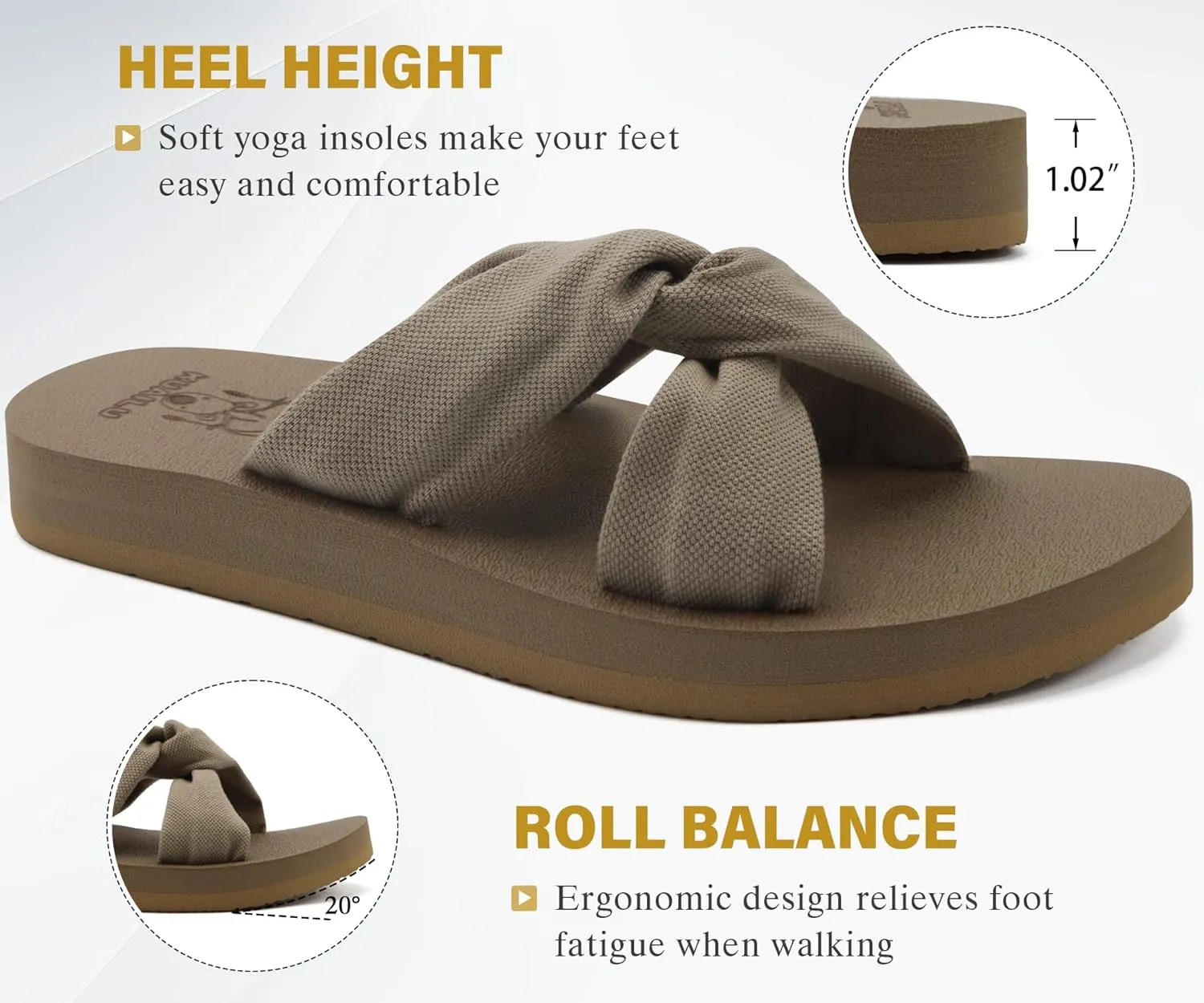 KuaiLu Womens Dressy Sandals with Arch Support Yoga Mat Comfortable Cushion Walking Criss Cross Slides Summer Beach Slip On Indoor Outdoor Slippers