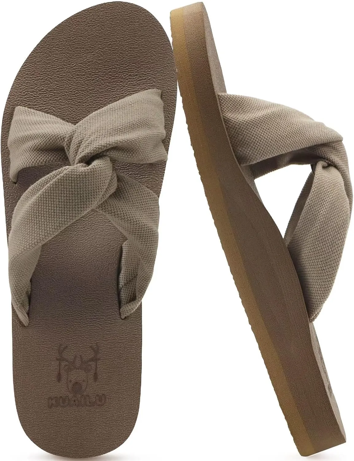 KuaiLu Womens Dressy Sandals with Arch Support Yoga Mat Comfortable Cushion Walking Criss Cross Slides Summer Beach Slip On Indoor Outdoor Slippers