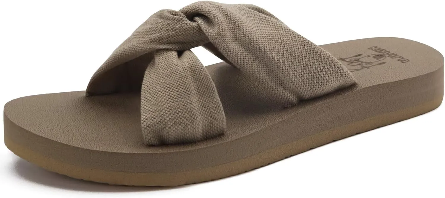 KuaiLu Womens Dressy Sandals with Arch Support Yoga Mat Comfortable Cushion Walking Criss Cross Slides Summer Beach Slip On Indoor Outdoor Slippers