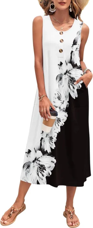 MOLERANI Women's Summer Maxi Dress 2025 Sleeveless Button Down Casual Loose Long Beach Sundress Travel Vacation Outfits