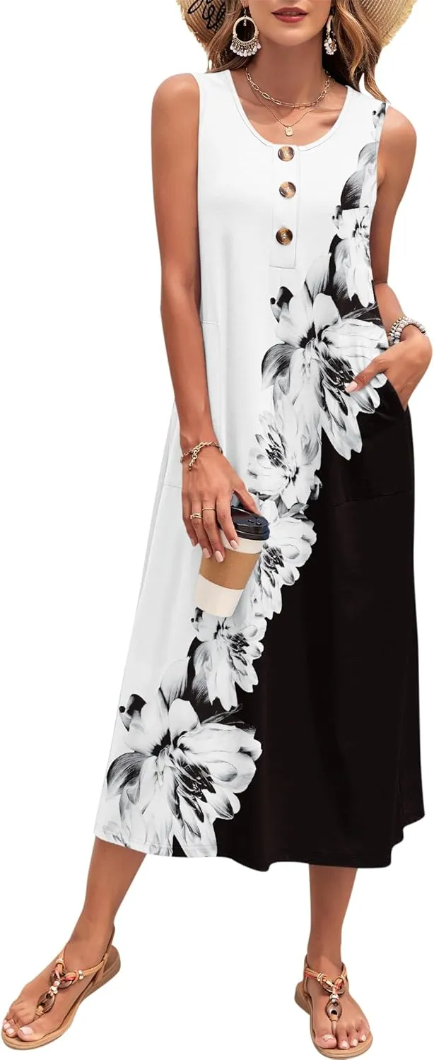 MOLERANI Women's Summer Maxi Dress 2025 Sleeveless Button Down Casual Loose Long Beach Sundress Travel Vacation Outfits