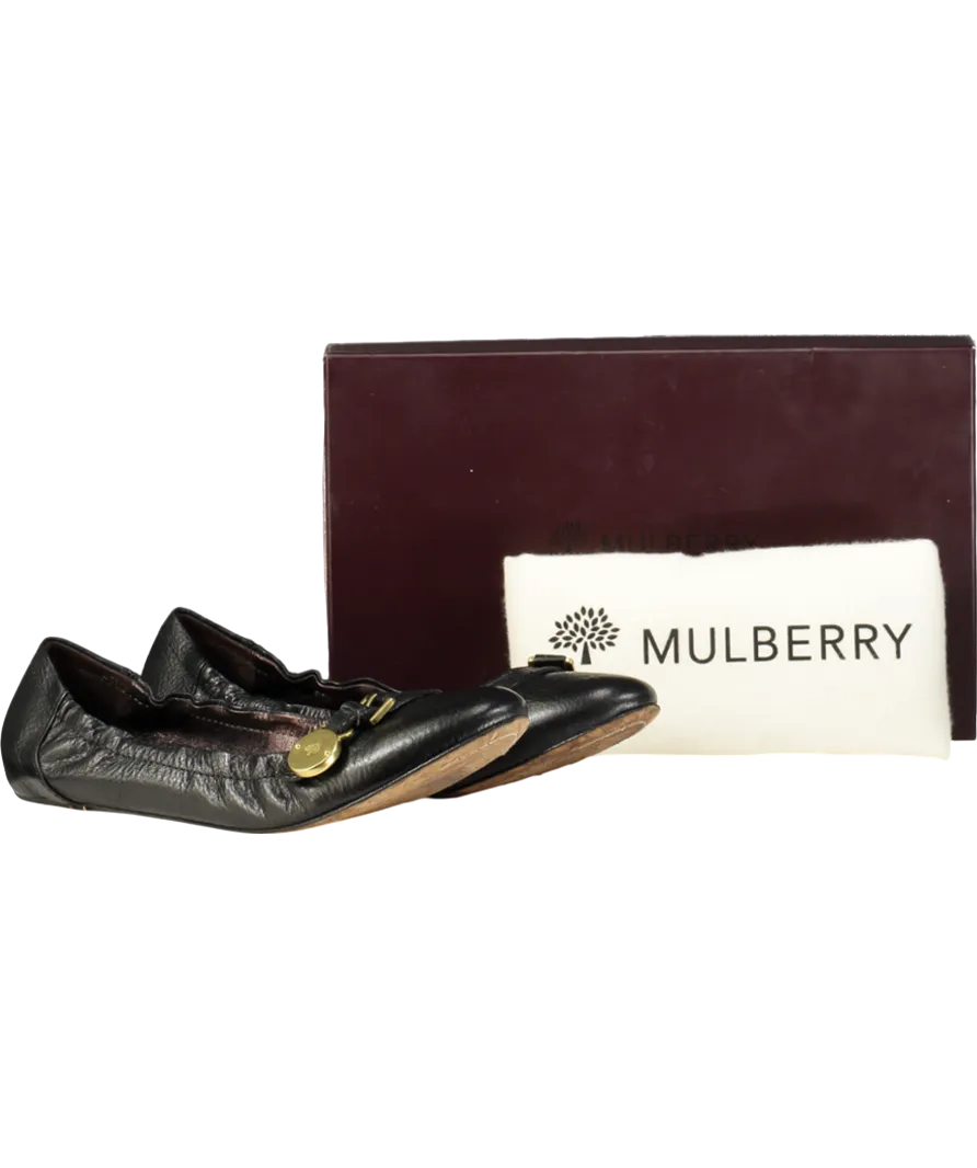 Mulberry Black Bayswater Ballerina Leather Pumps UK 7 EU 40 👠