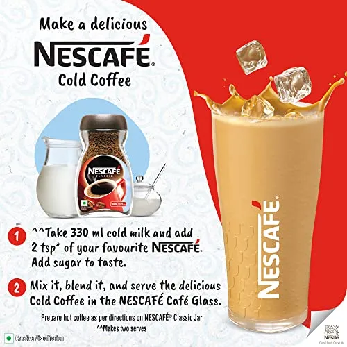 Nescafe Classic Instant Coffee 200G Jar With Free Café Glass & Cork Coaster Pure, Natural Coffee Powder Rich & Creamy Taste