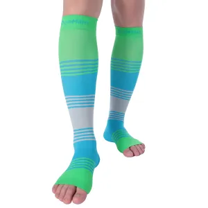 Open Toe Compression Socks 20-30 mmHg GREEN/BLUE/GRAY by Doc Miller