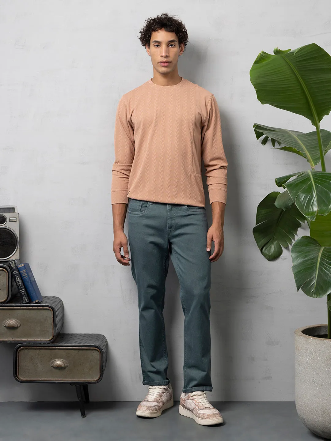 Orange structured jacquard sweatshirt