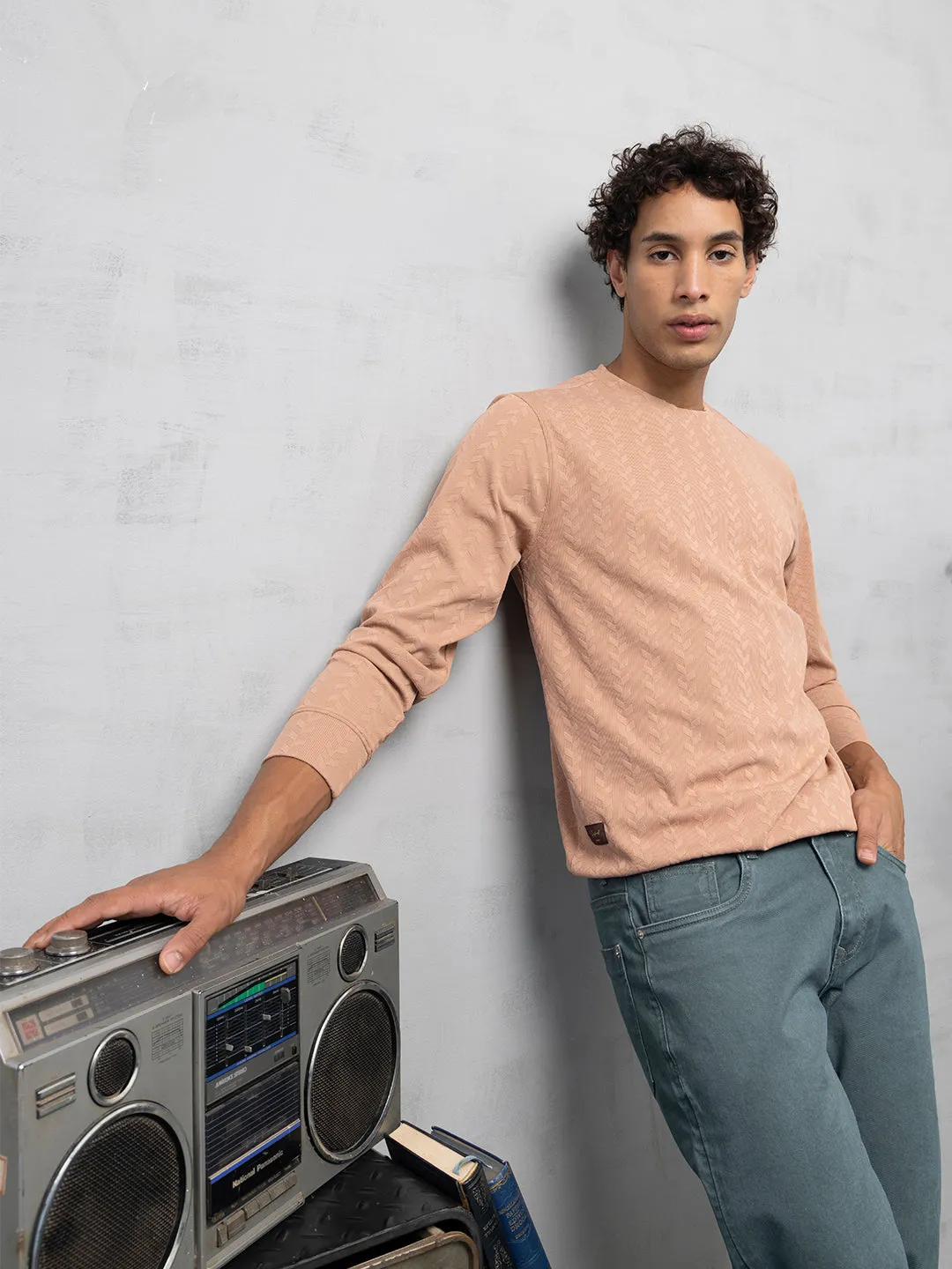 Orange structured jacquard sweatshirt