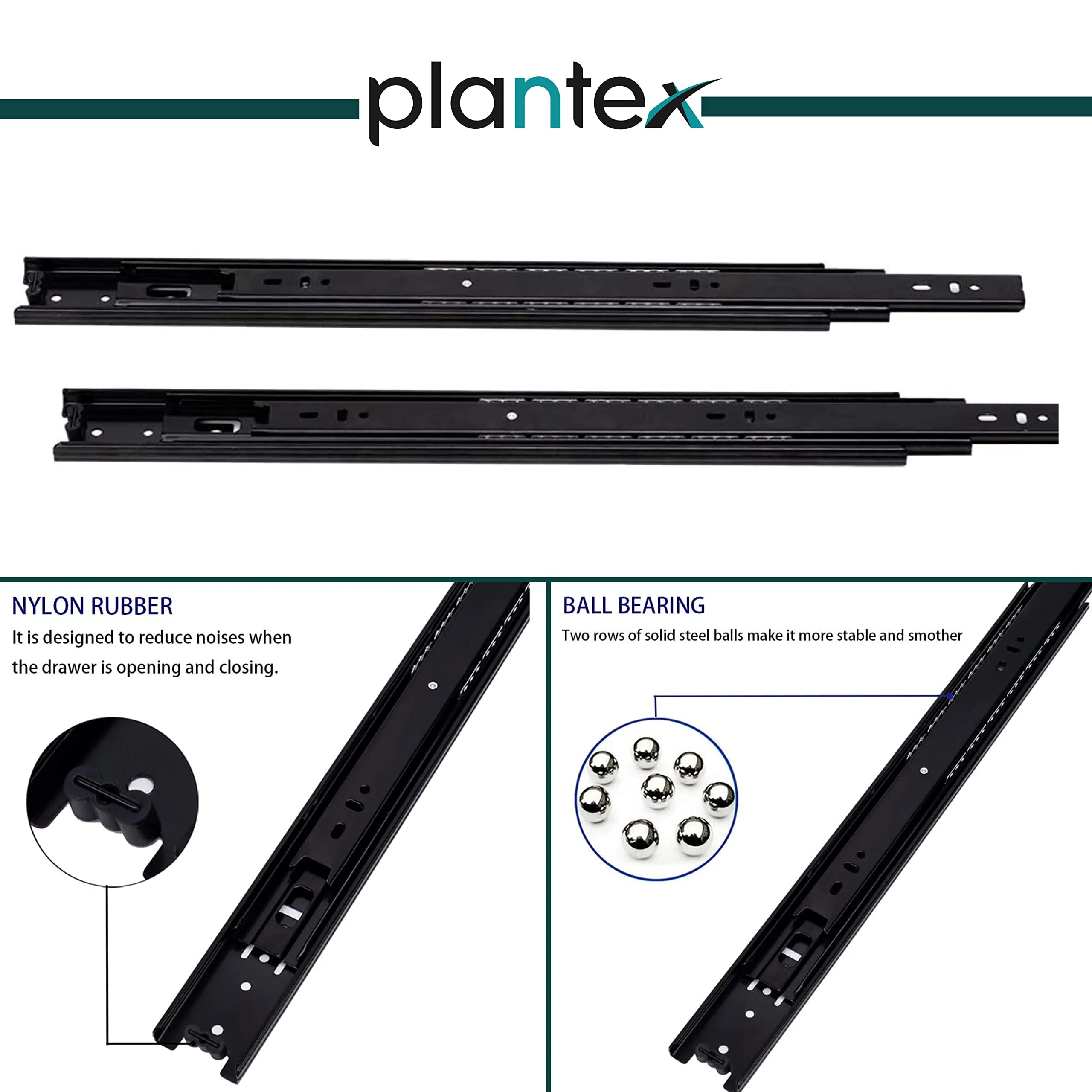 Plantex Drawer Channel/Full Extension Ball Bearing Telescopic Channel Runner/Ball Bearing Sliding Drawer Channel for Kitchen & Wardrobe-1 Pair (10-Inch,Black)