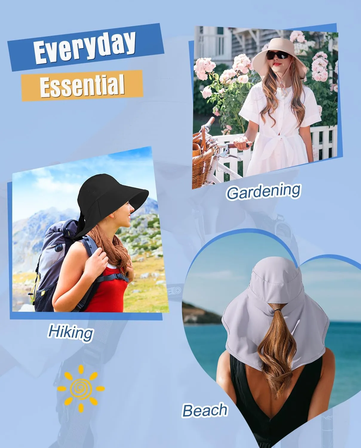 Sun Hats for Women UPF 50  Uv Protection with Ponytail Hole??Beach Wide Brim Hats Fishing Hats??Gardening Hat for Neck Flap