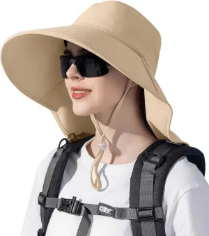 Sun Hats for Women UPF 50  Uv Protection with Ponytail Hole??Beach Wide Brim Hats Fishing Hats??Gardening Hat for Neck Flap