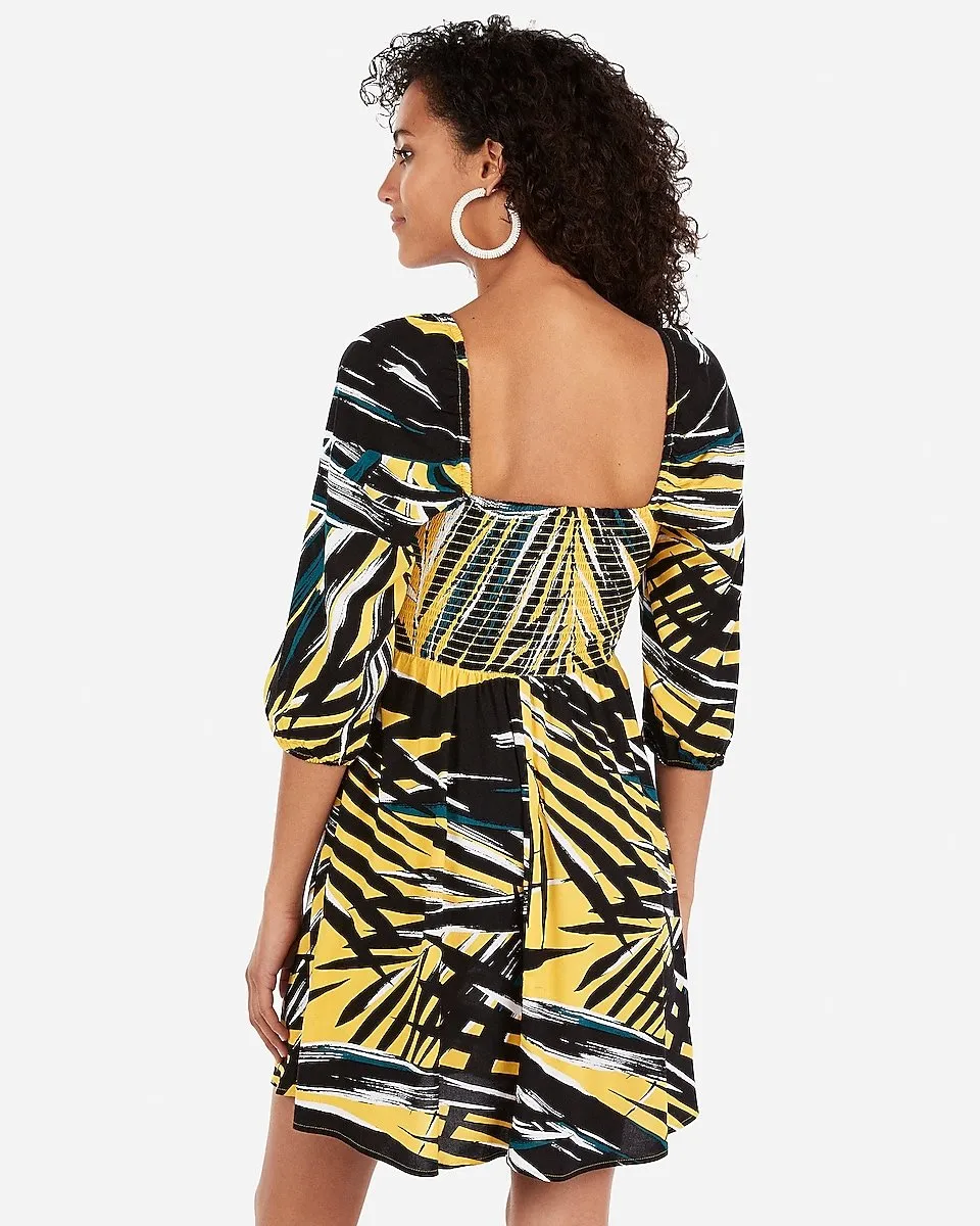 Tropical Print Fit And Flare Dress in Print-Black