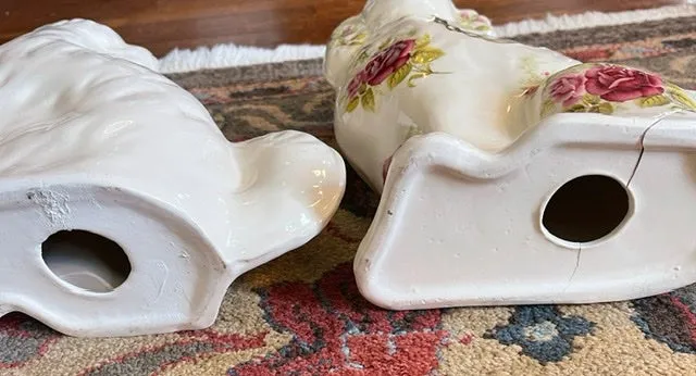 Vintage Pair of Roses on Cream Rose English Staffordshire Dogs