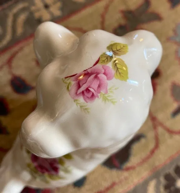 Vintage Pair of Roses on Cream Rose English Staffordshire Dogs