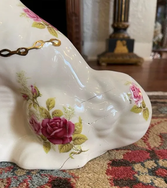 Vintage Pair of Roses on Cream Rose English Staffordshire Dogs