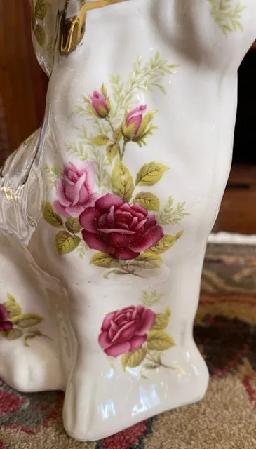 Vintage Pair of Roses on Cream Rose English Staffordshire Dogs