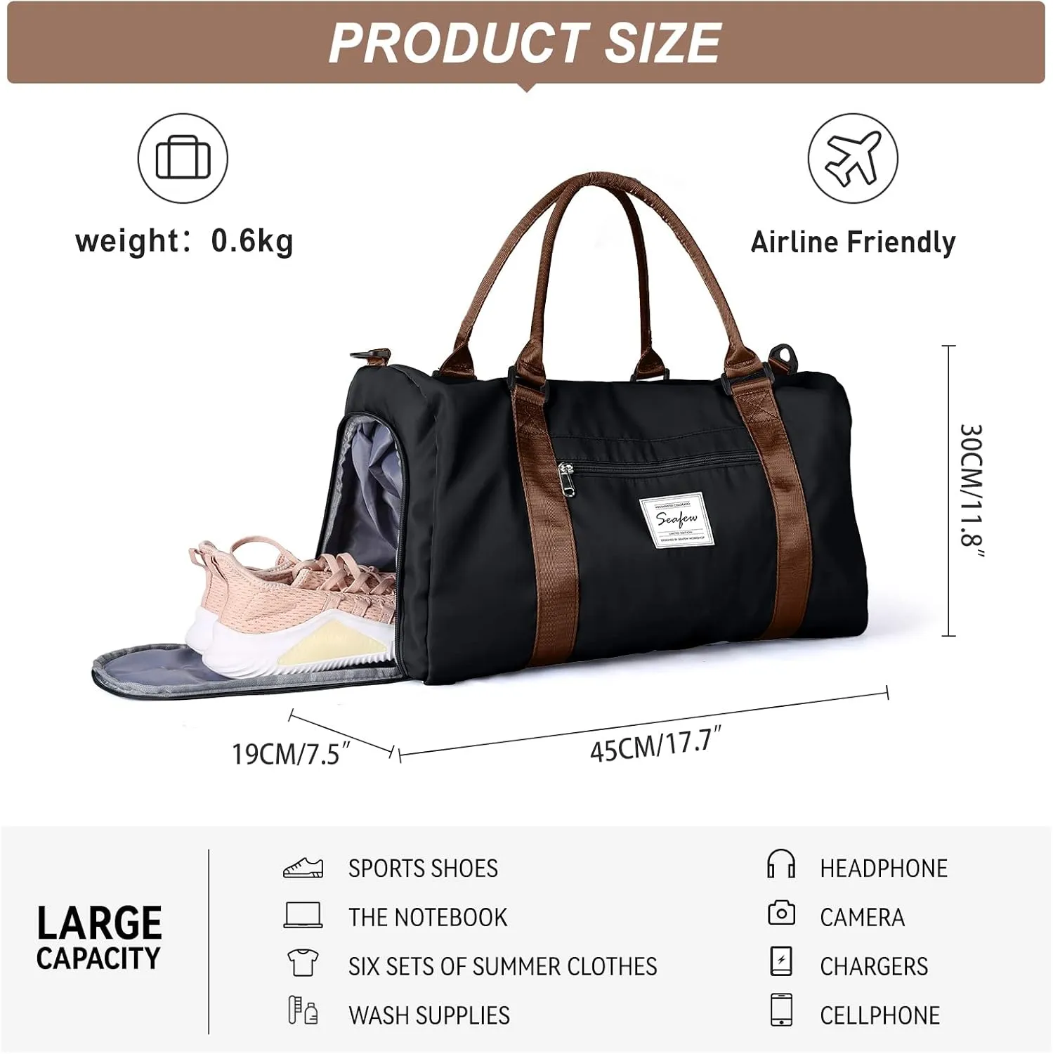 Weekender Duffel Bags for Women & Men - Airplane Travel Totes with Wet Pocket & Shoe Compartment - Labor & Delivery Hospital Bag