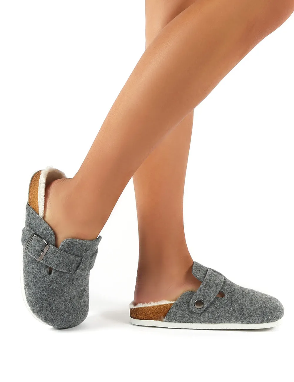 Winona Grey Faux Fur Lined Clog Slippers
