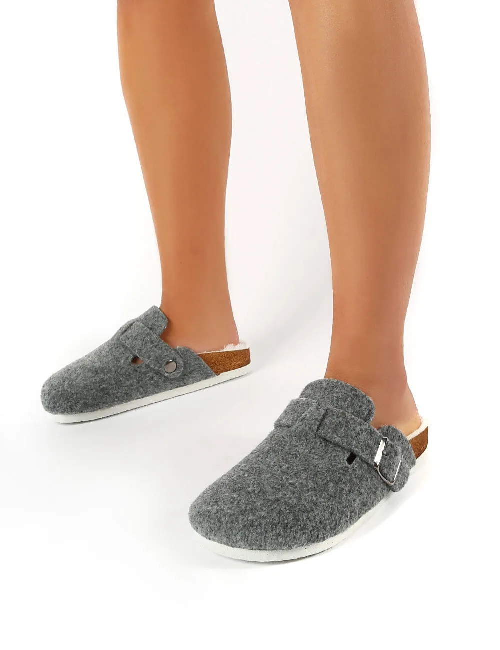 Winona Grey Faux Fur Lined Clog Slippers
