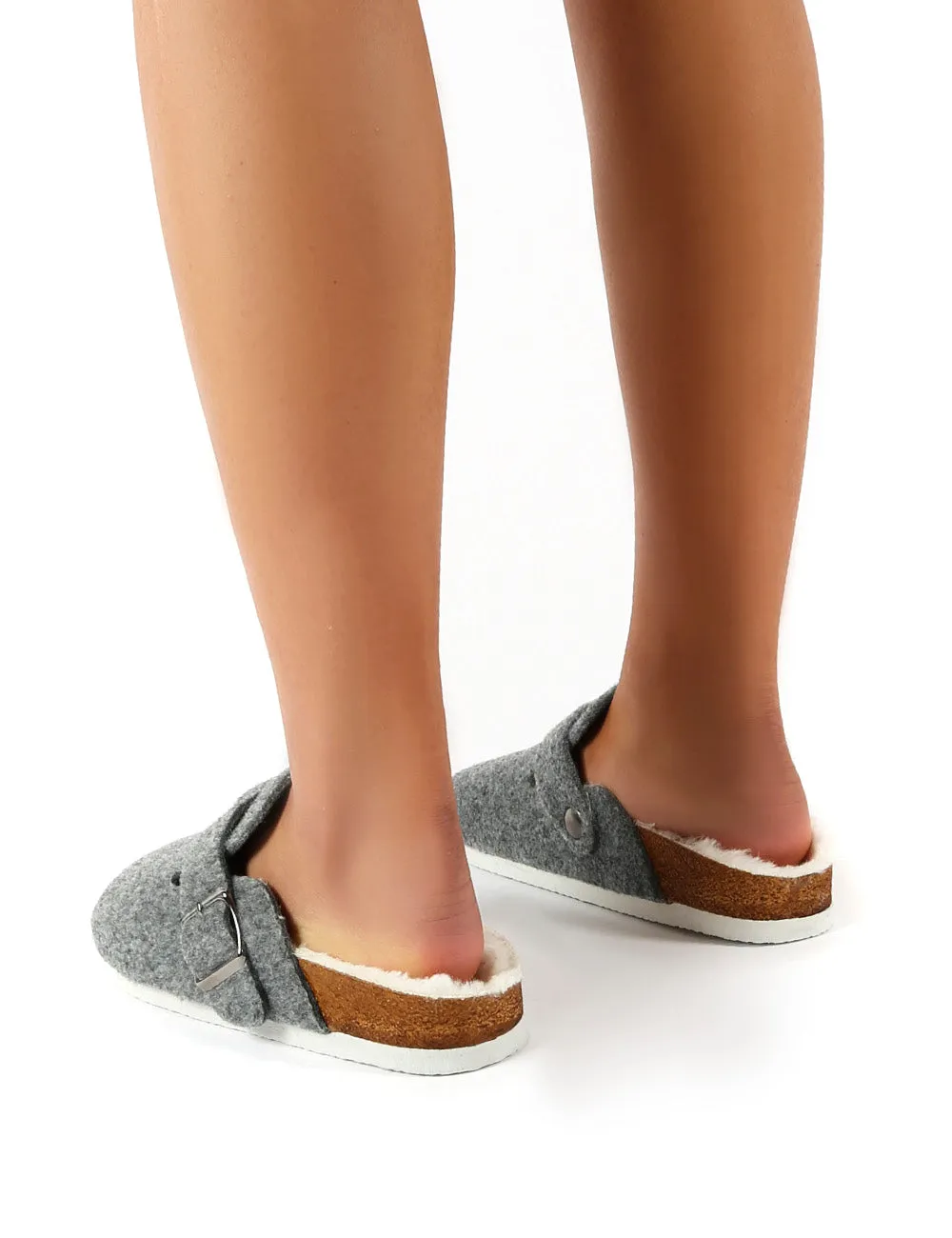 Winona Grey Faux Fur Lined Clog Slippers
