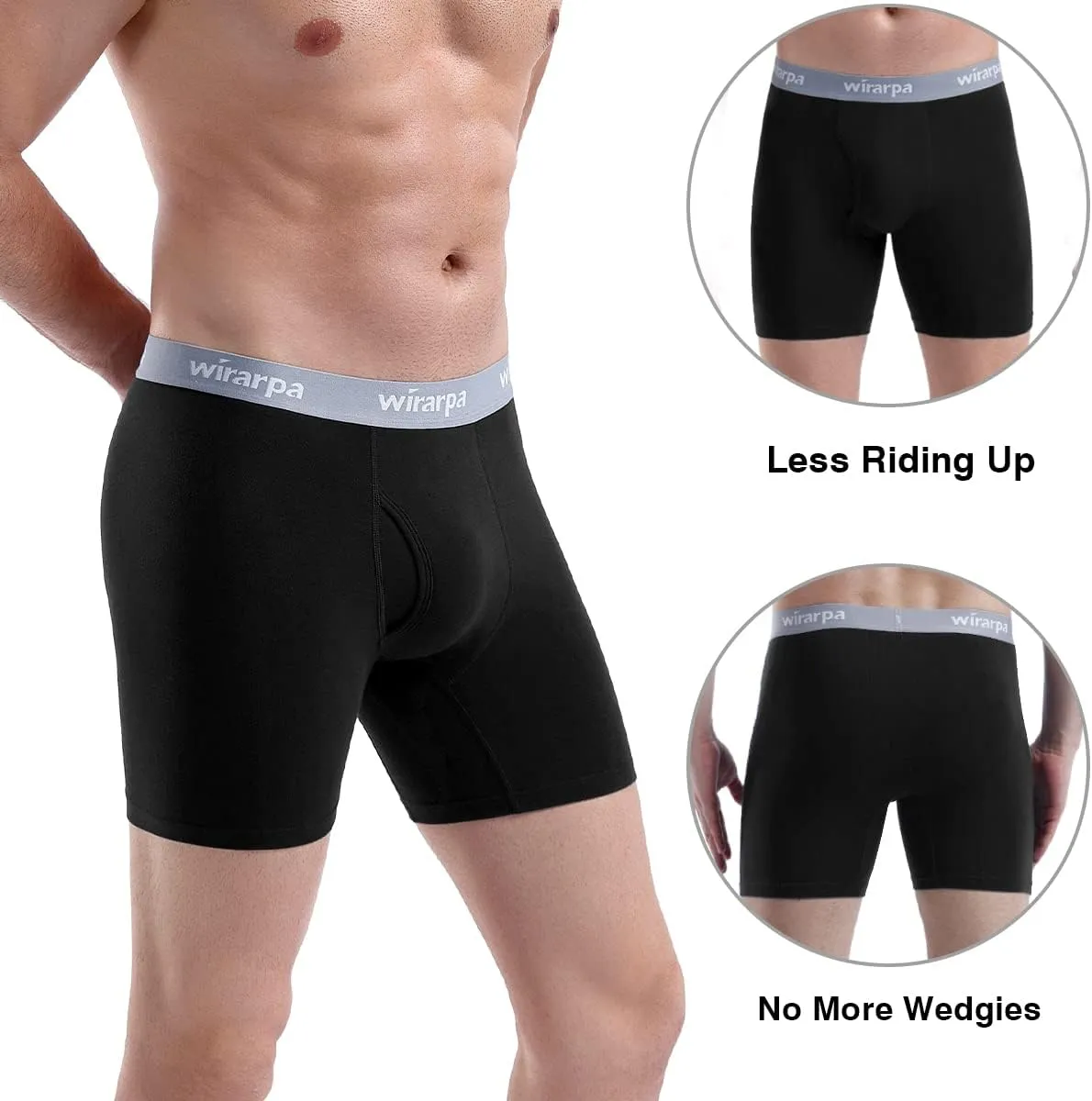 wirarpa Men's Boxer Briefs Cotton Stretch Underwear Open Fly Tagless Underpants Regular Leg 4 Pack