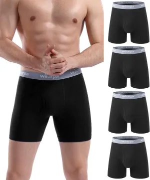 wirarpa Men's Boxer Briefs Cotton Stretch Underwear Open Fly Tagless Underpants Regular Leg 4 Pack