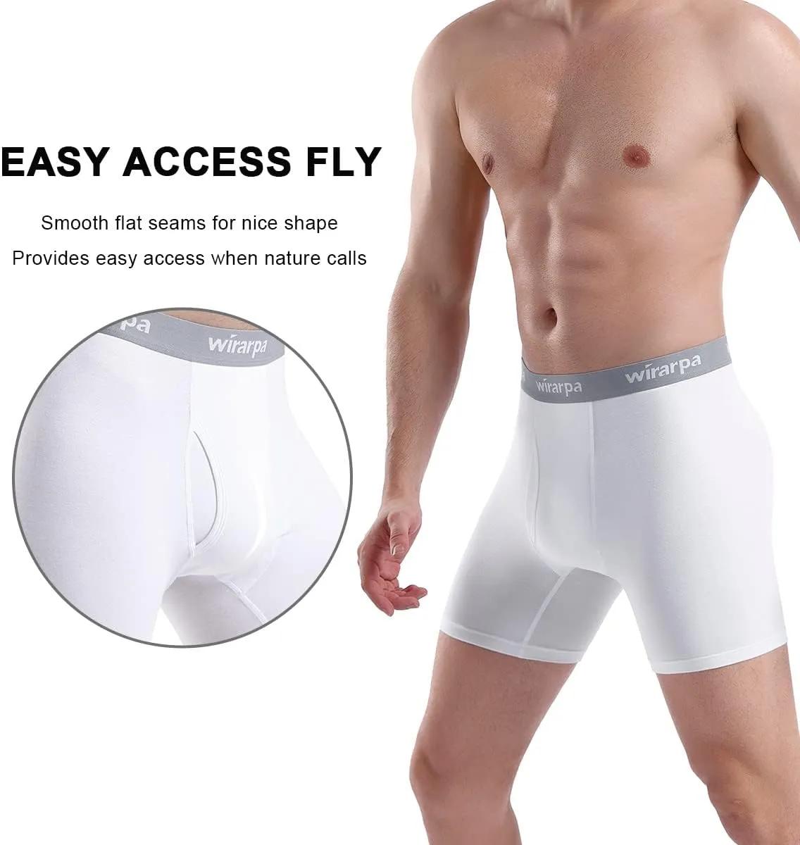 wirarpa Men's Boxer Briefs Cotton Stretch Underwear Open Fly Tagless Underpants Regular Leg 4 Pack