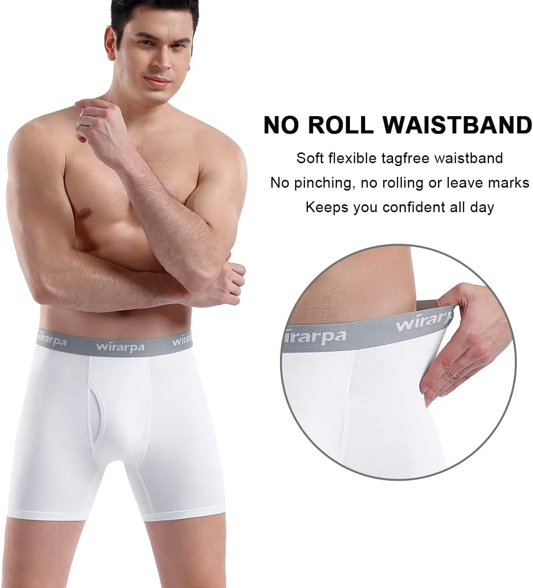 wirarpa Men's Boxer Briefs Cotton Stretch Underwear Open Fly Tagless Underpants Regular Leg 4 Pack