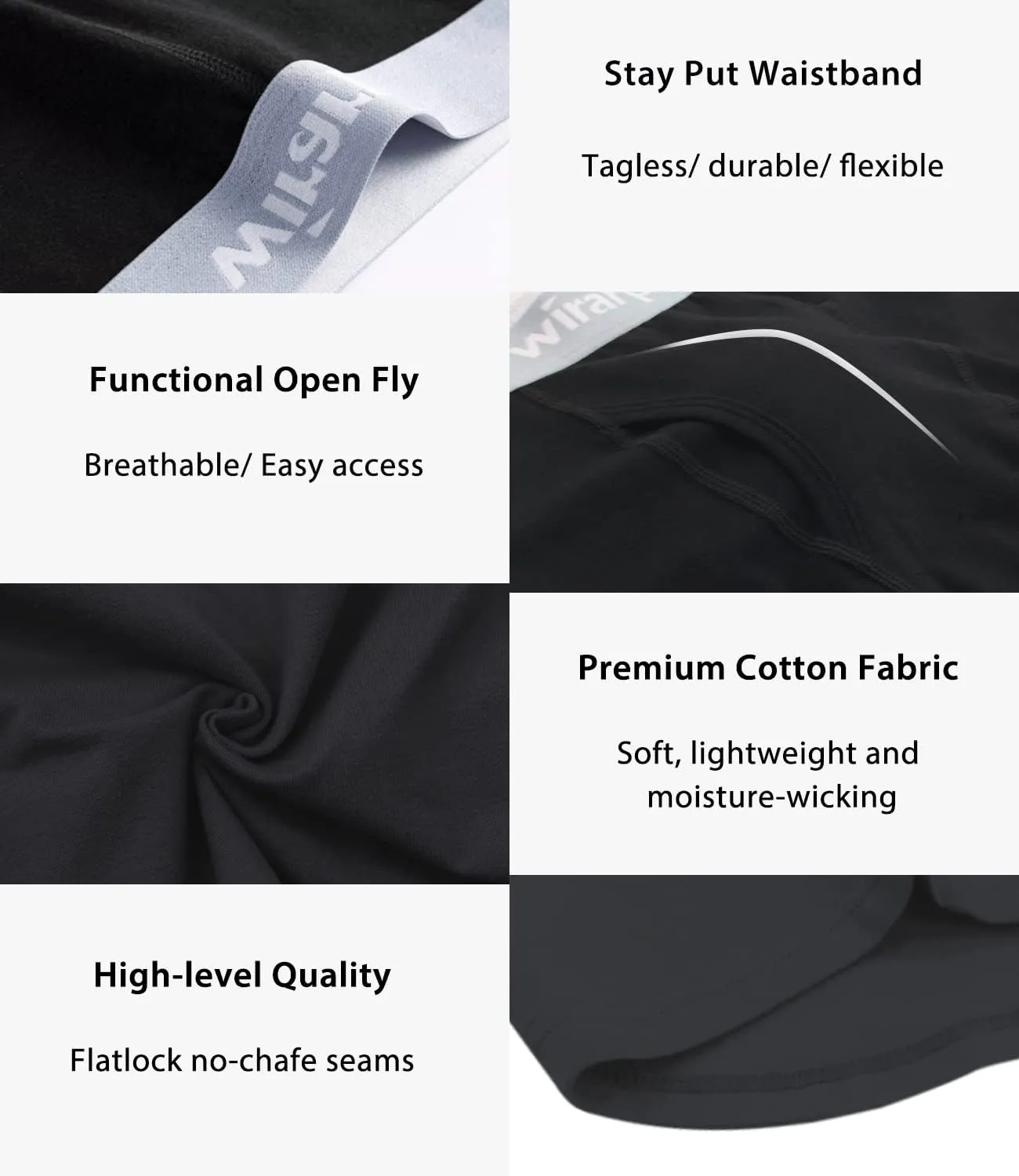wirarpa Men's Boxer Briefs Cotton Stretch Underwear Open Fly Tagless Underpants Regular Leg 4 Pack