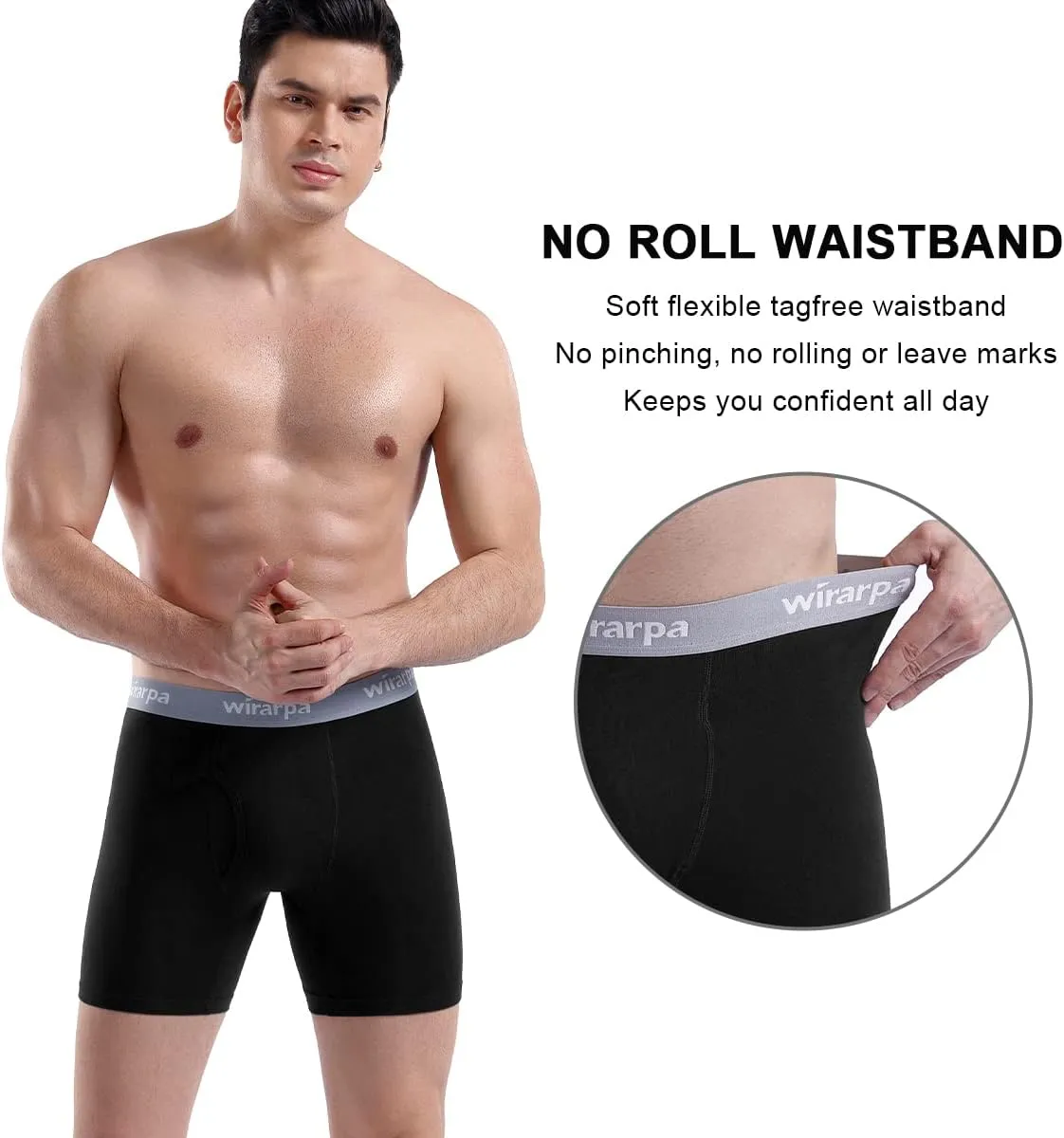 wirarpa Men's Boxer Briefs Cotton Stretch Underwear Open Fly Tagless Underpants Regular Leg 4 Pack