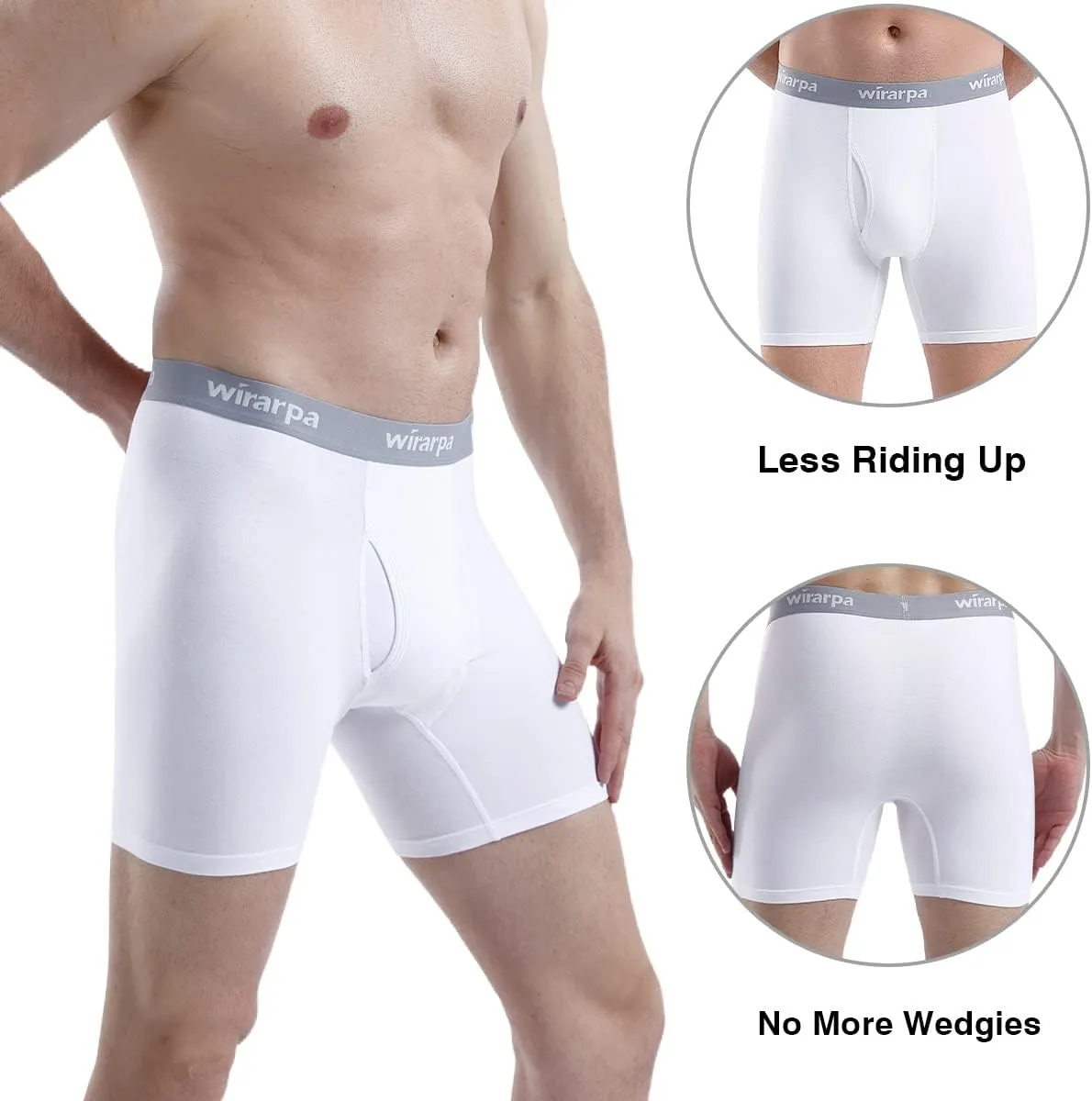 wirarpa Men's Boxer Briefs Cotton Stretch Underwear Open Fly Tagless Underpants Regular Leg 4 Pack