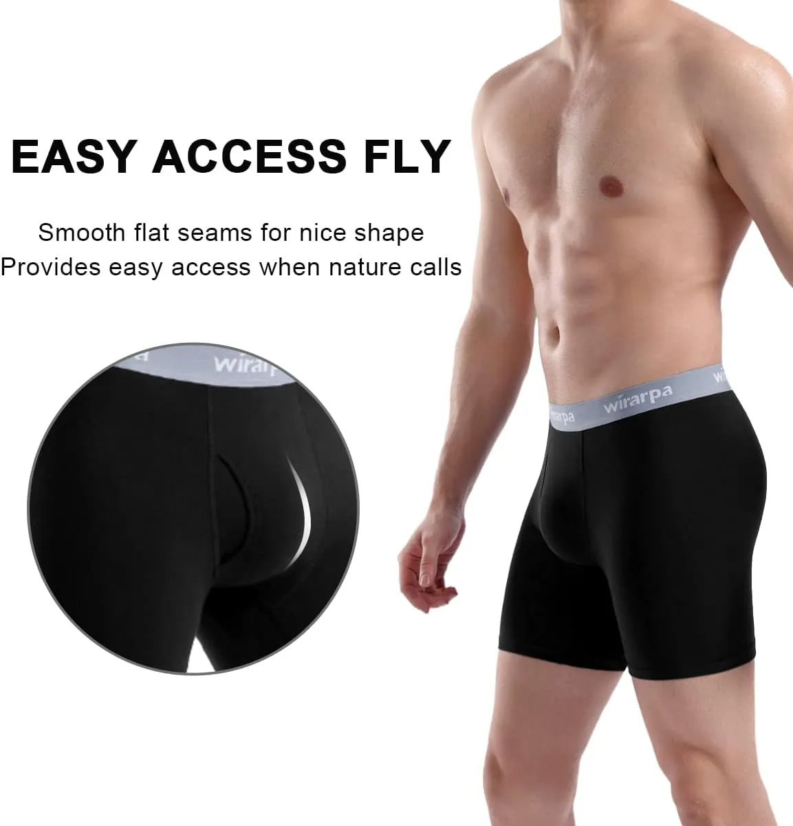 wirarpa Men's Boxer Briefs Cotton Stretch Underwear Open Fly Tagless Underpants Regular Leg 4 Pack